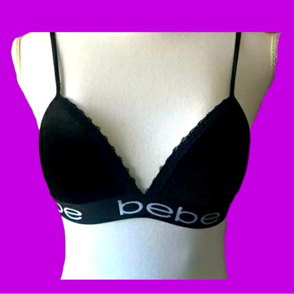 Bebe Intimates Black Velvet and Lace Bralette Size M